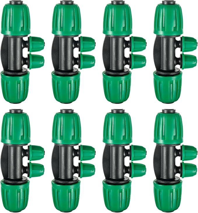 10 Pcs 1/2 to 1/4 inch Garden Hose Tubing Irrigation Fittings,4-Way Anti-Leak 1/2'' to 1/4'' Locked Barbed Drip Irrigation Tee Connectors (1/2"IDx0.6-0.63"OD) 1/2'' to 1/4'' Irrigation Tubing Fitting