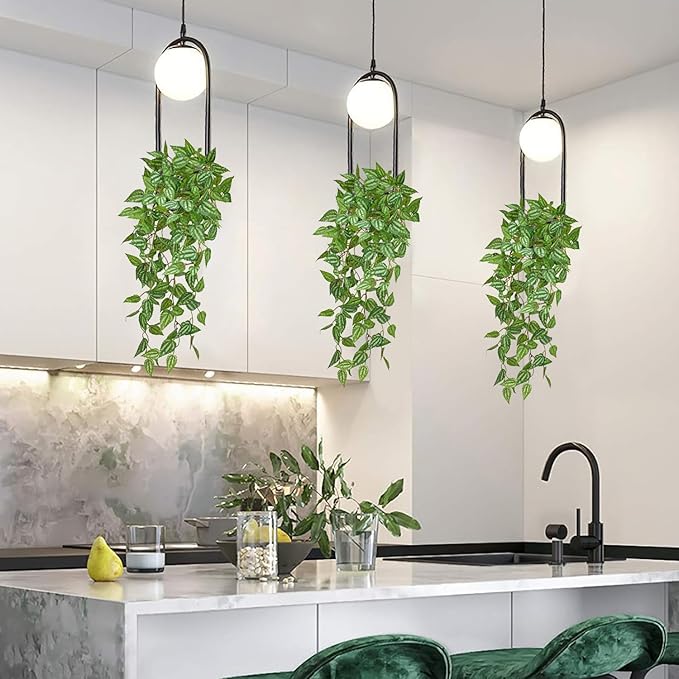 DILATATA Fake Hanging Plants Artificial Hanging Plants 181 Leaves Faux Peperomia Hanging Leaves Plants for Wall Shelf Home Indoor Outdoor Decor - 5 Pack