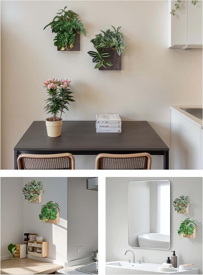 Wood Wall Planter Vase with Artificial Plants Wall Decor, Small Wall Hanging Greenery Fake Plant Decor Indoor for Living Room Bedroom Bathroom Kitchen Office(Natural)