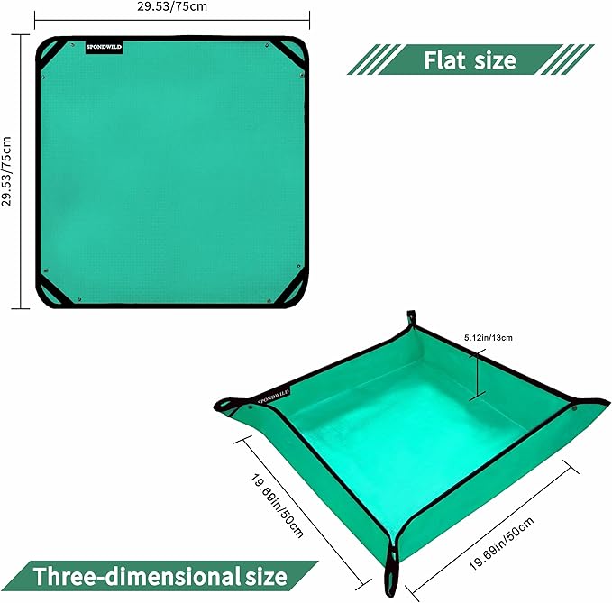 Large Plant Transplanting Mat - Thickened Waterproof Potting Mat, Succulent Gardening Mat, Portable Repotting Mat for Mess Control (Pe-Green29.5"x 29.5")