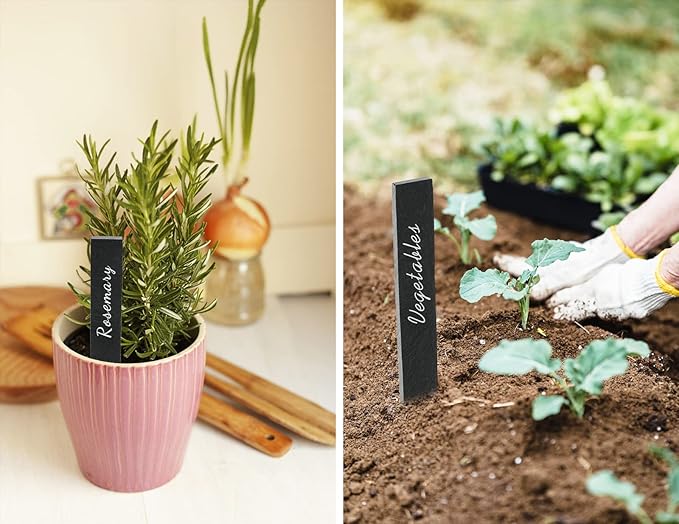 KINGLAKE GARDEN Slate Plant Labels,10 Pcs 6 Inch Garden Marker Vegetable Gardening Tags,Plant Tags for Outdoor Indoor Potted Plants with a Marking Pen