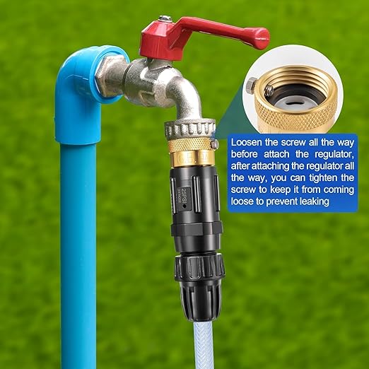 Feekoon 4 Set 25 Psi Drip Irrigation Faucet Adapter Kit 1/2'' Irrigation Tubing to 3/4'' Faucet Water Pressure Regulator Backflow Preventer with Filter, Drip System Parts