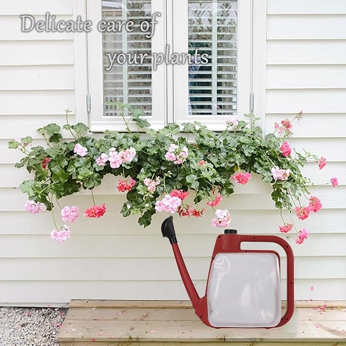 Foldable Transparent Plastic Watering Can 1.6Gal with Spray and Pour Nozzle for Indoor Outdoor Plants,Maroon
