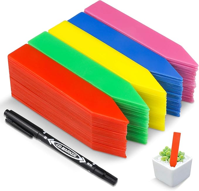 Homenote 200-Piece 4-Inch Plastic Plant Labels: Waterproof Garden Tags for Seedlings and Vegetables, Outdoor Garden Markers with Permanent Marking Pen,Multicolor