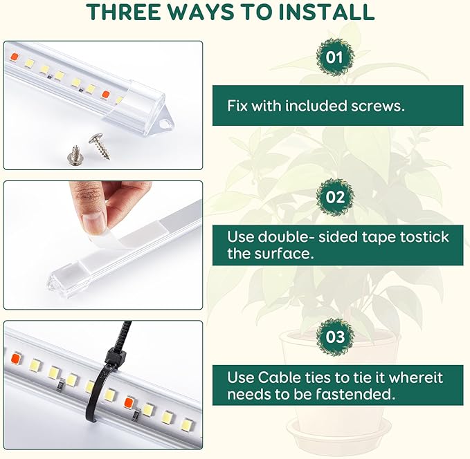 6-Bar Grow Light Strips for Indoor Plants, 16" Full Spectrum Plant Lights, 6500K Sunlike Grow Lights with 6/12/18H Timer, 5-Level Dimmable for Indoor Growing (2 Pack)