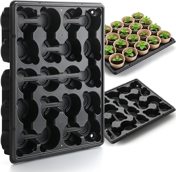 RooTrimmer 20 Cell Plant Trays for Carrying 3 inch Round Nursery Pots, Sturdy Plastic Trays Suitable for Holding 100 pcs Peat Pots (5 Packs)
