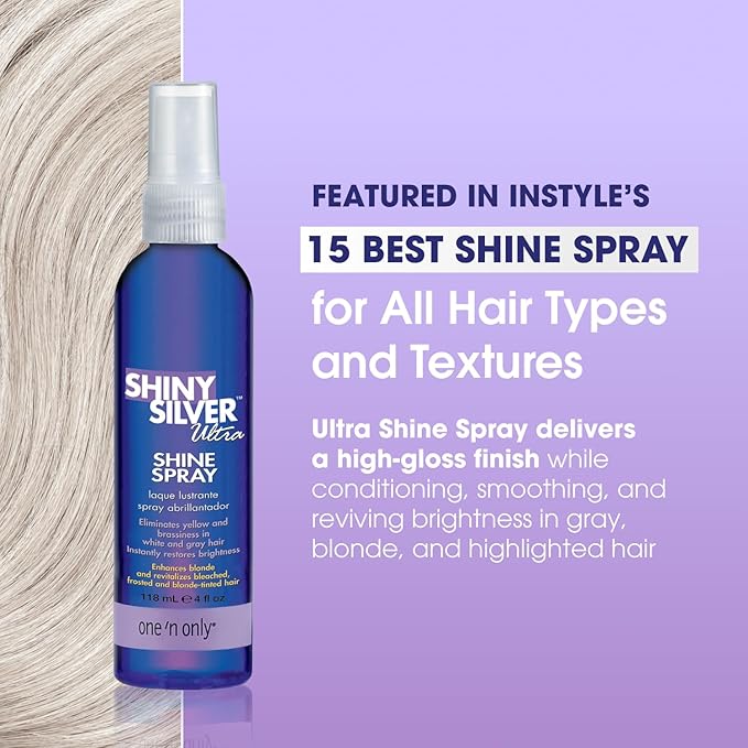 One 'n Only Shiny Silver Ultra Shine Spray - Purple Hair Shine Spray & Brightening Gloss with UV and Thermal Protection - Blonde Hair Care to Enhance Color & Restore Damage (4 oz)