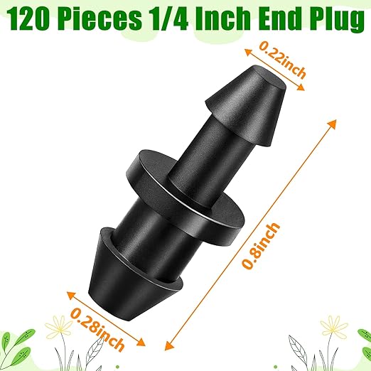 120 Pack Drip Irrigation 1/4" Barbed End Plug Fittings, Drip Line Barbed Goof Plug Connectors for 1/4 Inch Irrigation Tubing Micro Irrigation Connection Parts for Garden Sprinkler Systems
