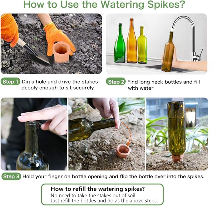 REMIAWY Plant Watering Spikes, Plant Vacation Waterer Wine Bottle Watering Stakes Terracotta Devices Slow Release Self Spikes for Indoor Outdoor