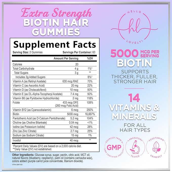 Hair Vitamins Gummies for Hair Growth - Best Multivitamin Supplement for Hair, Skin & Nails with 5000 mcg Biotin per Serving - Supports Thicker, Stronger Hair Women & Men - Berry Flavor - 120 Gummies