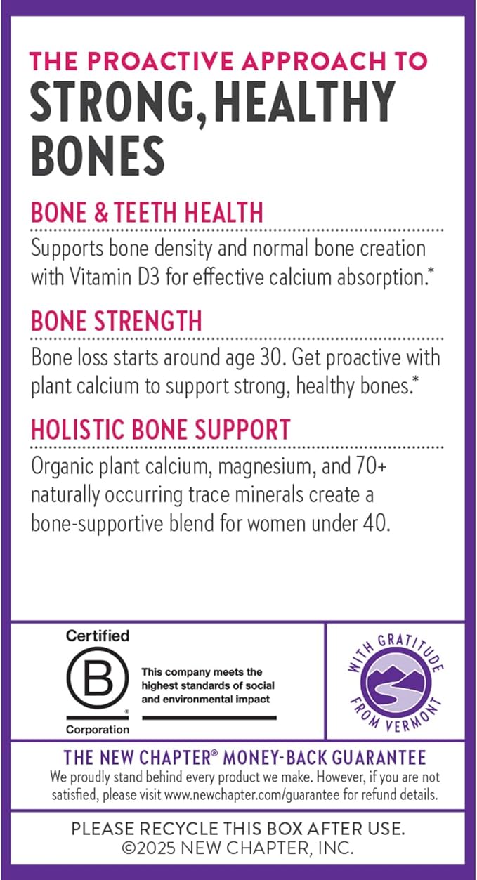 New Chapter Calcium Supplement – Organic Plant Calcium for Women Under 40, with Vitamin D3 for Absorption + Vitamin K2 + Magnesium, Vegetarian, Gluten Free - 60 Count