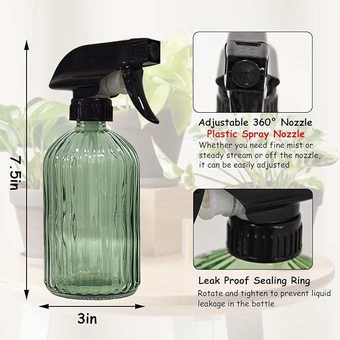 YYTSGG Glass Handheld Spray Bottle, 13.5oz Refillable Water Spray Bottle, Reusable Adjustable Nozzle Plant Mister Spray Bottles Indoor, Plant Mister for Hair, Cleaning, Gardening, Pets Care (Green)