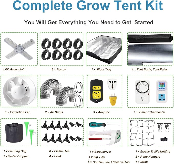 48"x24"x80" Grow Tent Kit Complete 4x2 ft High Reflective Mylar Indoor Grow Tent +Portable Full Spectrum LED Grow Light Combo Hydroponics Indoor Plant Growing Tent Room