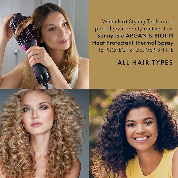 Sunny Isle Argan & Biotin Heat Protectant Spray - Infused With Jamaican Black Castor Oil - 6 oz