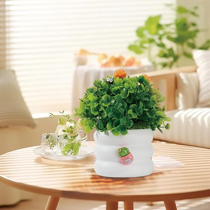 Mini Potted Fake Plants Artificial Plastic Eucalyptus Plants Centerpieces for Table Home Office, Style H
