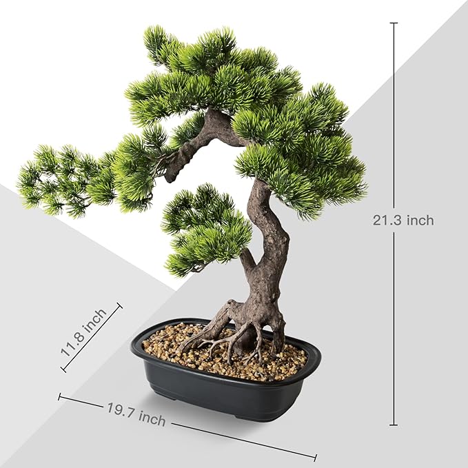 Artificial Bonsai Tree 20 Inch Tall - Realistic Faux Juniper and Pine Potted Plant, Indoor Greenery Decor for Home, Office Desk, Tabletop, and Room Decoration