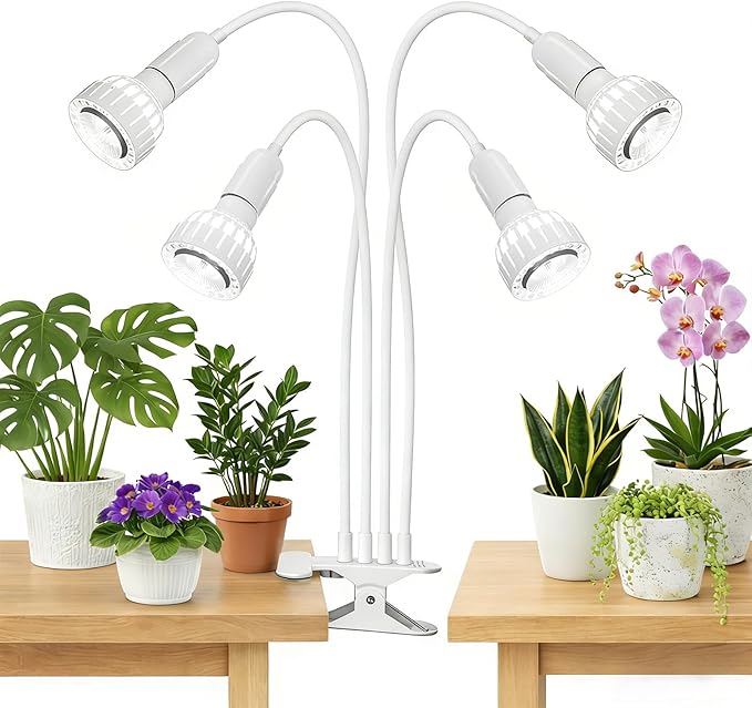 LED Grow Light, Dual-Head 5000K White Full Spectrum Clip-on Gooseneck Plant Lamp for Indoor Desk Plants Growing with 4/8/12H Timer, Bulb Replacement & Smart Plug Compatible (48W Equivalent 320W)