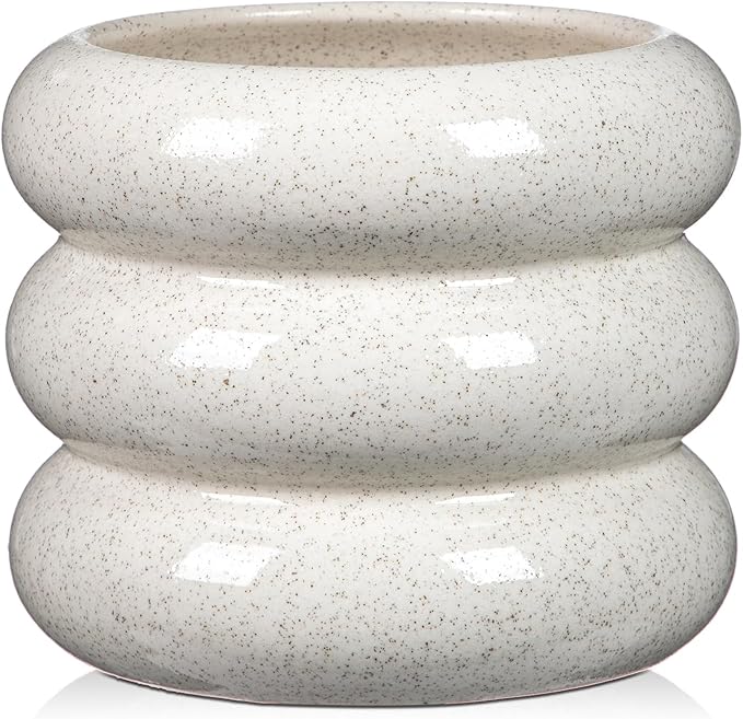 Briful Ceramic Planter Pot, 6 Inch Bubble Planter with Drainage Hole, Large Flower Planter Pots for Indoor Plants Outdoor, Home Office Modern Décor(Creamy White)
