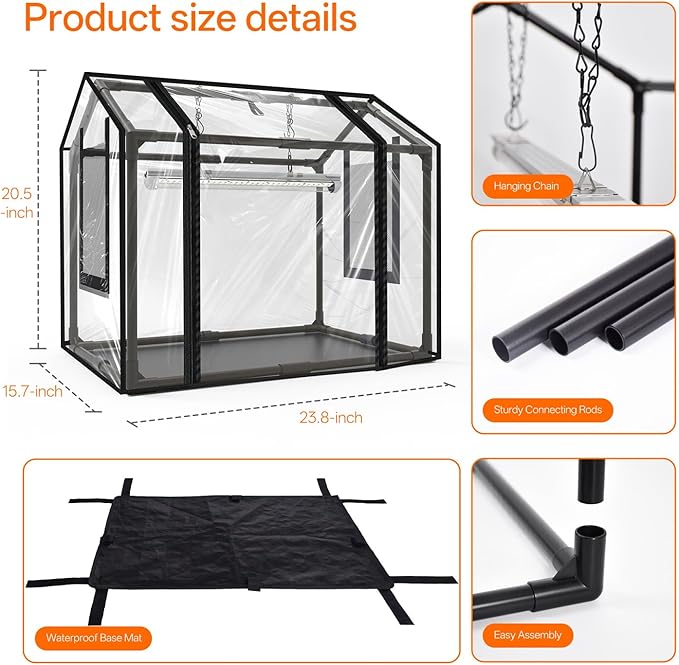 Bstrip Indoor Greenhouse with Grow Light, Mini EVA Tent with PE Base Mat, Ventilation Windows & Zippered Door, 18W Tabletop Greenhouse Light for Seed Starting with Timer, 23.8" x 15.7" x 20.5"