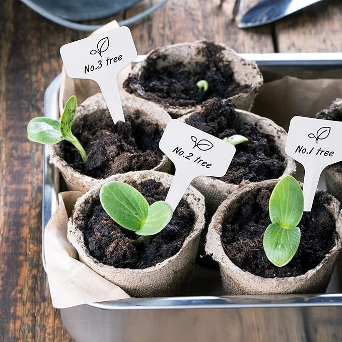 KINGLAKE GARDEN Plant Labels,100PCS 4 Inch Plant Name Tags,T-Type Garden Markers,Nursery Plastic Tags for Outdoor Garden Waterproof,Plant Label Stakes with Permanent Marking Pen