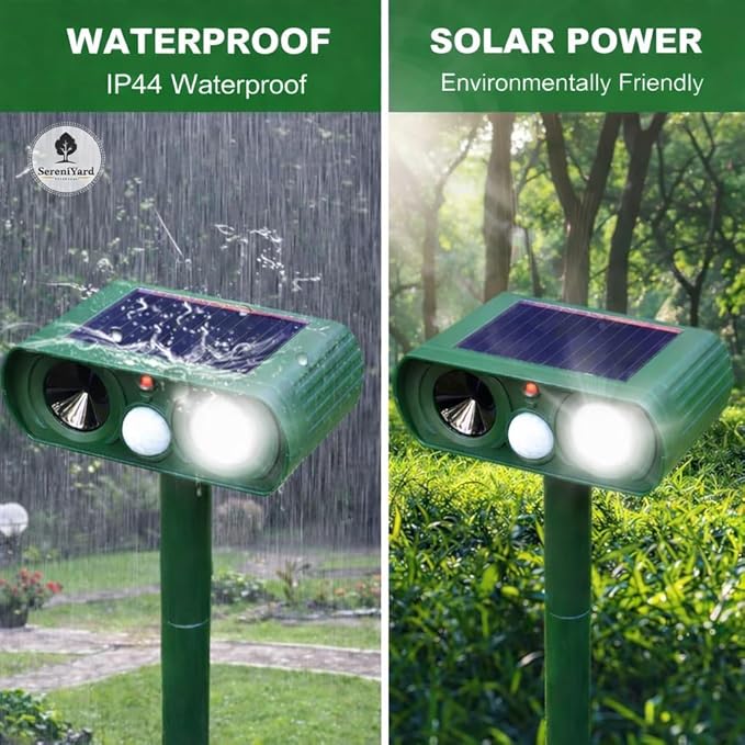 Solar Ultrasonic Animal Repeller - Waterproof - Motion Activated - Humane Pest Control with LED Flash for Modern Garden for Deer - Squirrel -Raccoon -Rabbit -Fox -Skunk -2026 New Generation