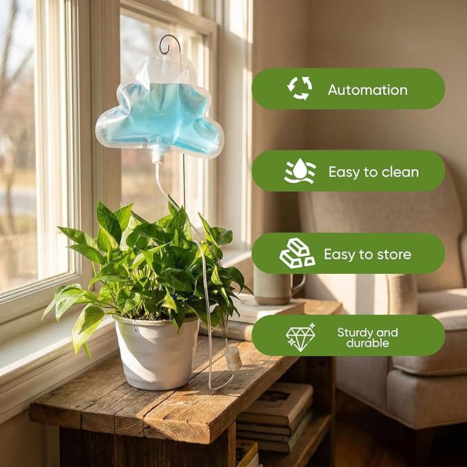 Zhengmy 12 Pcs Cloud Plant Self Watering Drip Water Bag with Flow Regulator, Automatic Plant Self Watering System with 500ml Drip Water IV Bag and Support Rod Stake for Potted Indoor Outdoor Waterer