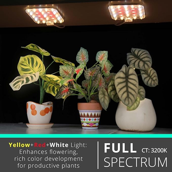 DOMMIA Full Spectrum LED Grow Light for Indoor Plants, 2 Panels 10W with 6/12/16h Timer Dimmable Plant Lights for Flower Veg Plant Growth USB, Warm White, 1-Pack