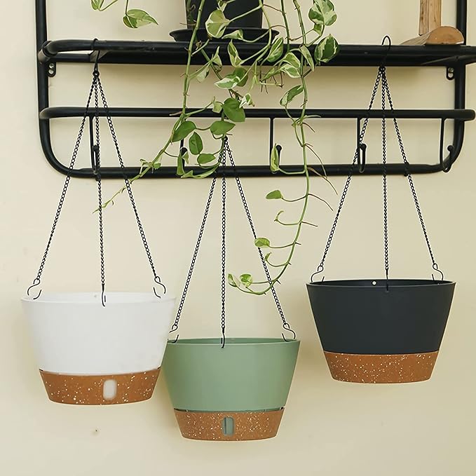 ZMTECH 2 Pack 8 Inch Hanging Planters for Indoor Plants, Modern White Hanging Planter with Visible Water Level Window & Removable Tray, Decorative Plant Hanger Indoor for Home Decor
