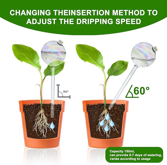 4 Pack Plant Watering Globes - 150ml Self-Watering Bulbs, Automatic Plant Waterer for Indoor & Outdoor Potted Plants, Vacation Plant Care Essential, Decorative Glass Design (150ml/5.12oz)