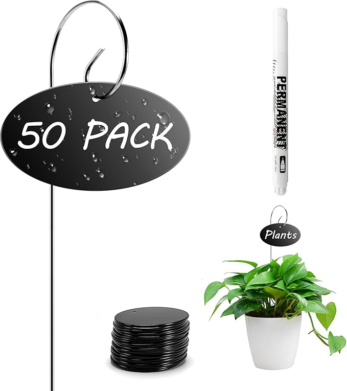 Vcekract Plant Labels, 50 Pcs Acrylic Garden Labels Stakes with a Pen, Plant Markers for Outdoor Waterproof, Garden Markers Sign Tags for Vegetable, Herb Seedlings Flowers