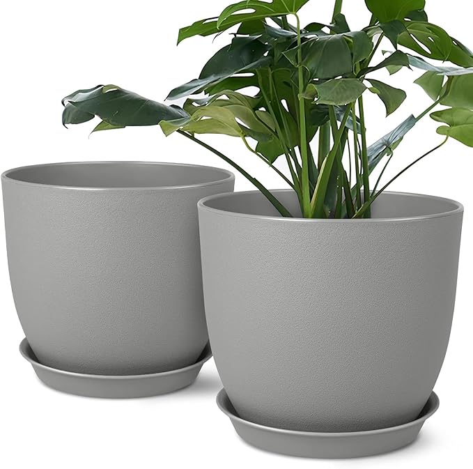 Ferlypote Plant Pots 8 Inch Set of 2, Flower Pots with Multi Mesh Drainage Holes, Planters for Indoor Outdoor Garden Plants and Flowers