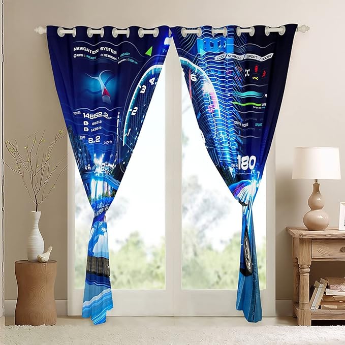 Feelyou Boys Extreme Sports Window Curtains, Living Room & Bedroom Decor - Blue Automobile Car Window Treatments, 42W X 84L, 2 Panels
