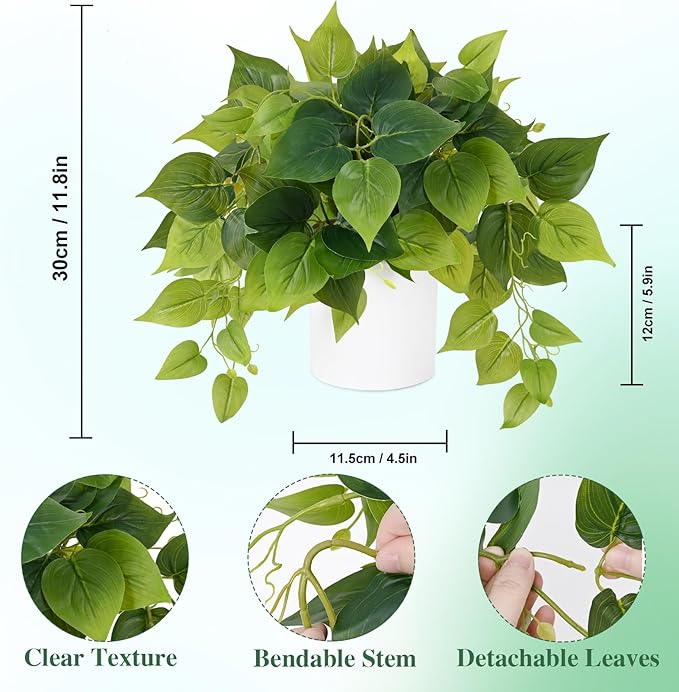 Waipfaru Faux Plants Indoor with Ceramic Pots, Realistic Small Fake Plants with Pothos, Artificial Potted Plants for Home Shelf Bathroom Kitchen Office Indoor Outdoor Decor