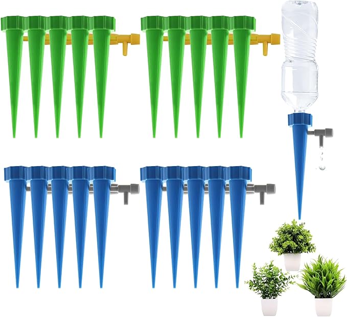 Self Watering Spikes for Plant, 20PCS Self Watering Planter Insert, Plant Watering Spikes with Adjustable Control Valve Switch, Plant Watering Devices for Indoor Outdoor Potted Plants