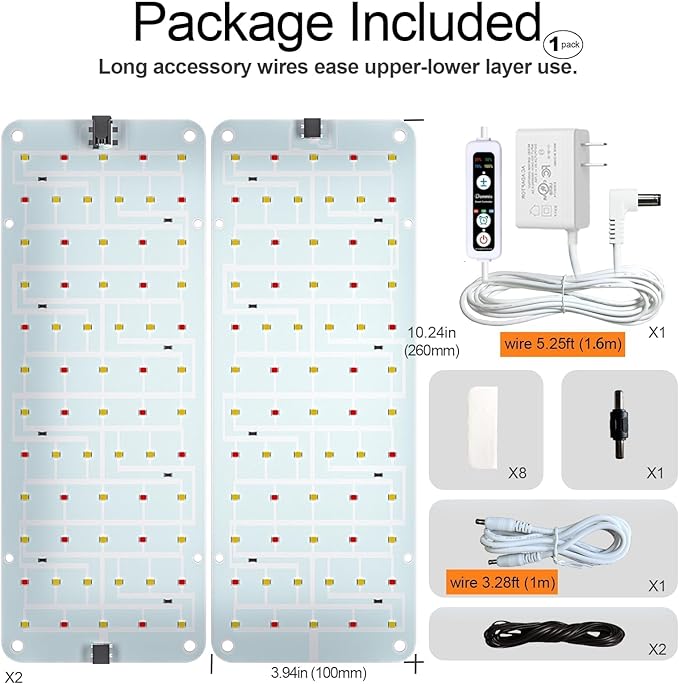 DOMMIA Panel Grow Light for Indoor Plants, 20W Ultra-Thin Full Spectrum LED Grow Light for Shelf & Cabinet, Dimmable with 6/12/16H Timer, Cold White, 2-Pack