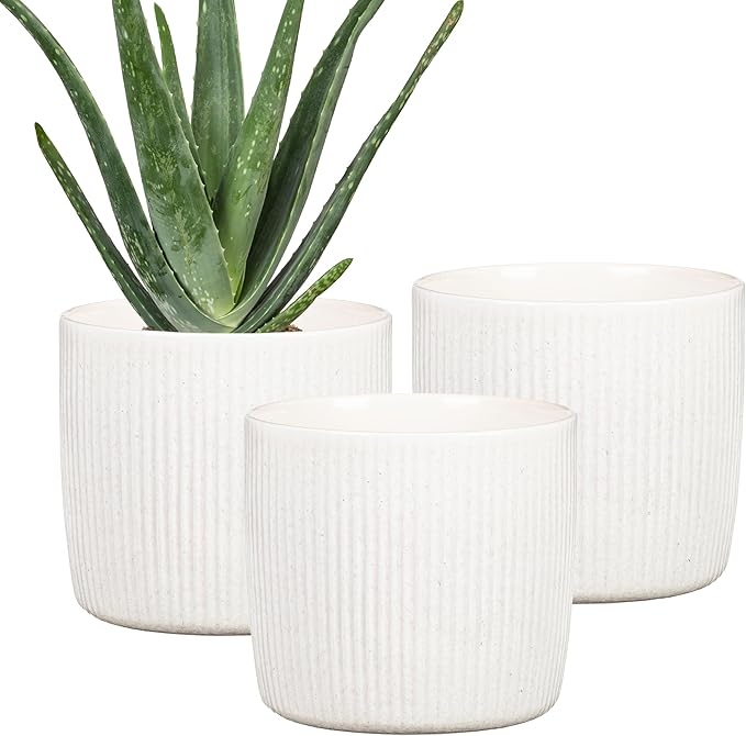 Scheurich Set of 3 Solido Linea Perla Ceramic Planters – 5" Decorative Pots for Indoor Plants - Waterproof&UV-Resistant - Elegant Relief Texture - Made in Germany, Modern Home&Office Decor - 0.3 gl