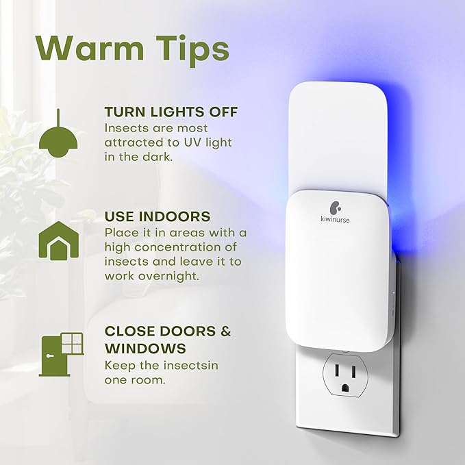 Flying Insect Trap Indoor - Plug-in Fly Catcher and Killers Includes Refills for House Flies, Fruit Flies, Gnats,Cover up to 800 ft², Without Night Mode, Off-White, 1 Traps + 1 Refills