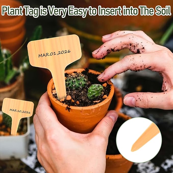 Wanateber 100 Pcs Plastic Plant Labels & Garden Markers with Marking Pen, Waterproof T-Type Plant Tags for Seed Starting, Herb Garden, Vegetable Gardening, Potted Plants & Outdoor Use
