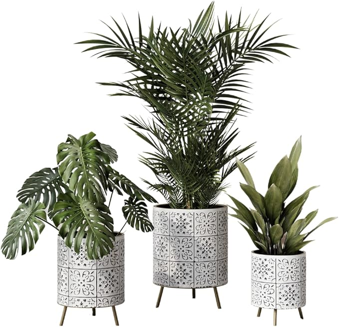 EverNest Tristan Neutral Minimal White and Black Modern Style Planter with Nyra Stand, SelectBase Plant Pots, Indoor Planter, Boho Home Decor, Minimalist Pot for Plants (Set of 3, Gold)