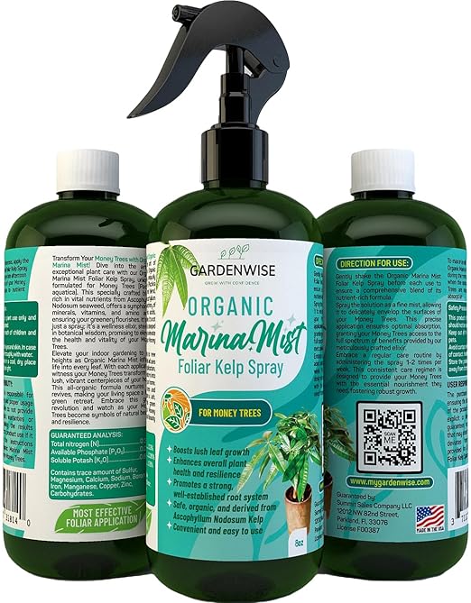 GARDENWISE Organic Marina Mist Foliar Spray for Money Tree | Liquid Fertilizer | Micro Nutrients for Vital Health | Liquid Plant Food (8 OZ)