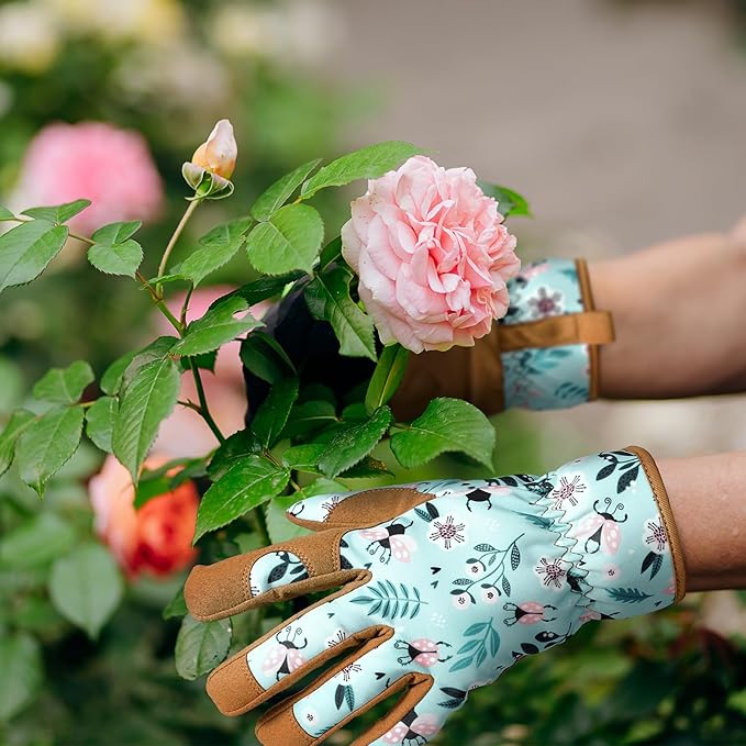 Pleneal Gardening Gloves for Women - Leather Garden Gloves Thorn Proof, Outdoor Protective Working Gloves