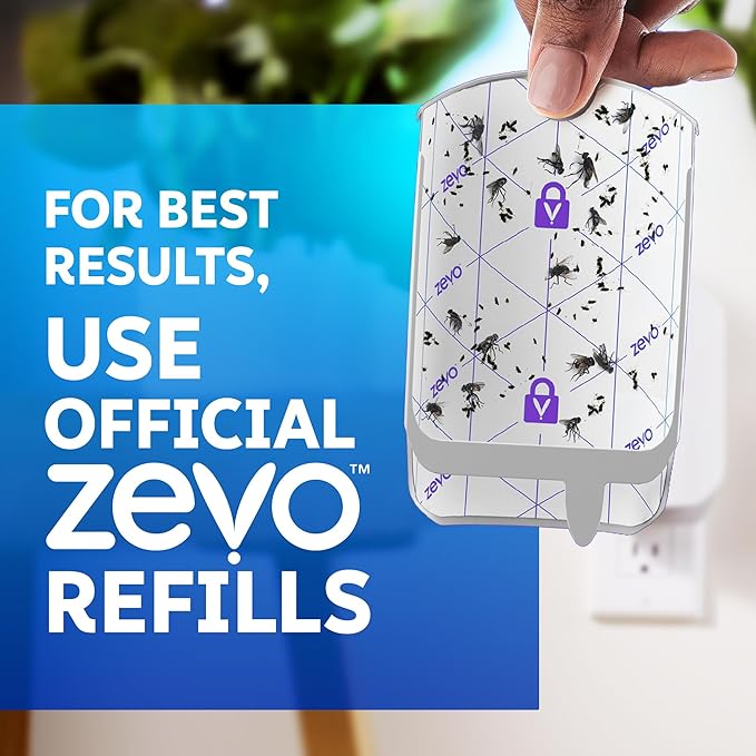 Zevo Flying Insect Trap & Cartridge - Plug in Fly Trap & Indoor Bug Catcher for Gnats, House & Fruit Flies - Mess-Free - Use in Any Room - Uses Blue & UV Light (1 Plug in Device & 1 Cartridge)