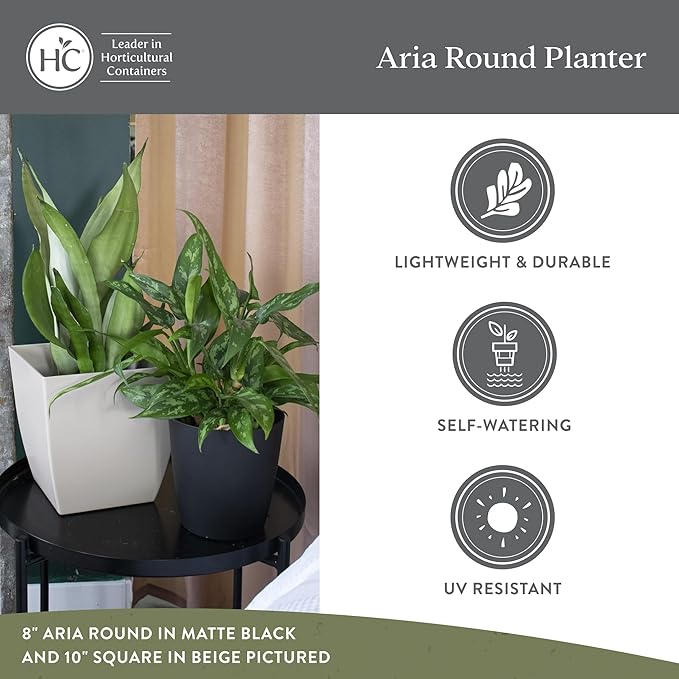 The HC Companies Aria Round Self-Watering Pot - Lightweight Plastic Planter for Herbs & More - Durable Plant Pots for Indoor Plants & Outdoor Plants (8" Matte White, Pack of 2)