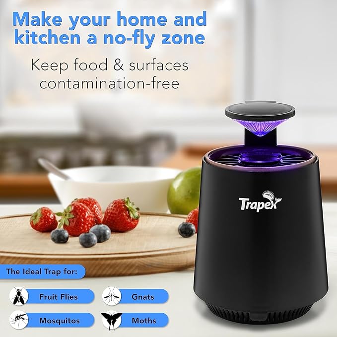 Indoor Fly Trap - Gnat Killer for Fruit Fly, Gnats, Moth, Mosquito & Bug with Refillable Bait Pod & 5 Sticky Pad Refills - Gnat Traps for House Indoor (Black)