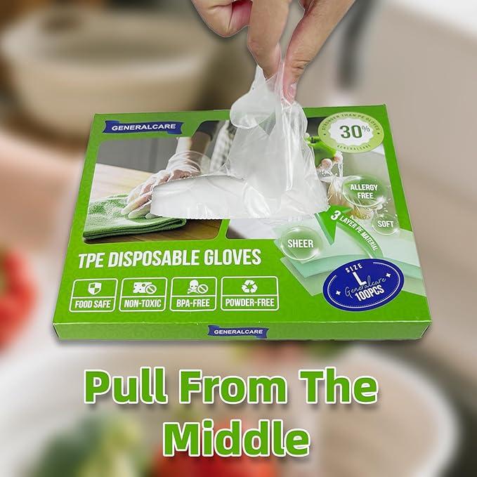 Disposable TPE Gloves Latex-Free Powder-Free BPA-Free Food Safe 100/400 Packs for Food Handling, Gardening, Cleaning