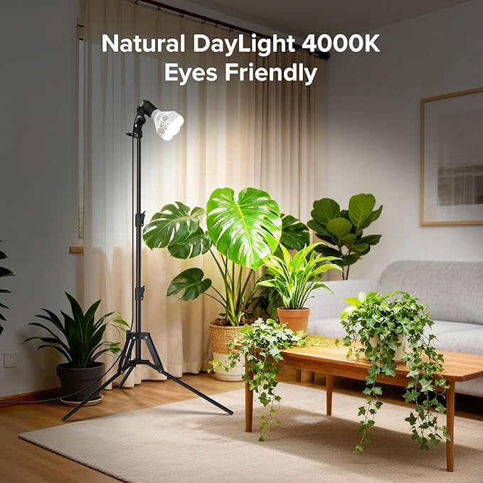 SANSI Grow Lights for Indoor Plants, 40W Plant Lights for Indoor Growing Full Spectrum(600W Equiv), Tripod Standing Adjustable 30"-55" Plant Lamp with 4-Level Dimmable, Auto On Off 4 8 12 Hrs Timer