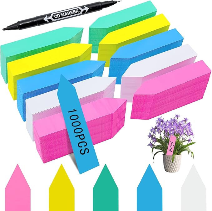 Plant Markers Garden Labels 1000 Pcs Plastic Plant Labels Name Tags with Permanent Marking Pen for Seedlings Outdoor Nursery Garden Identification Stakes Tags Pot Marker 5 Colors