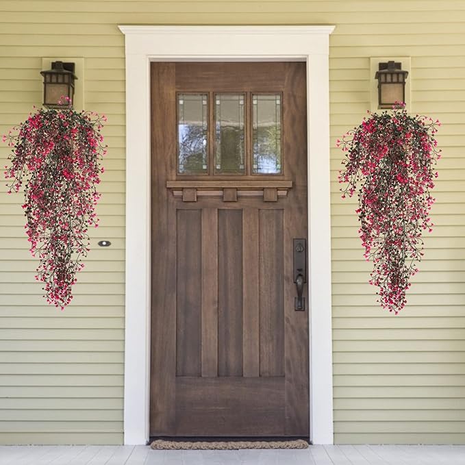 RECUTMS Hanging Fake Vine Plants 4 Pcs Artificial Large Garland Faux Flower Ferns Plant Baby Breath Ivy Room Wall Decor Home Office Garden Wedding Party Indoor Outdoor Decor (Pink)