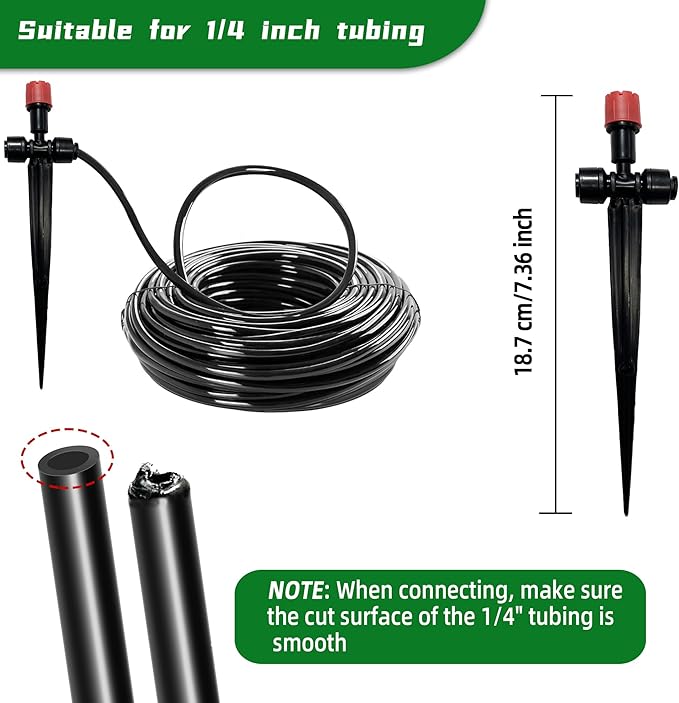 10PCS Push-to-Connect Drip Irrigation Emitters for 1/4 inch Irrigation Tubing, Two-Way Connection Adjustable Drip Emitter Sprayer with Stake, Irrigation Dripper Sprinklers for Drip Irrigation System