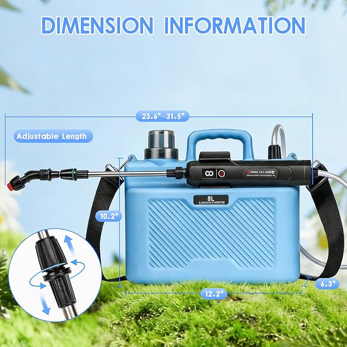 Battery Powered Sprayer 2 Gallons: Features Three-Speed Settings, Battery Indicator, Four Atomizing Nozzles, and an Extendable Spray Wand—Ideal for Backyard Lawn and Garden Tasks